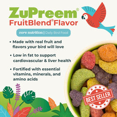Close-up of FruitBlend pellets texture showing ZuPreem nutritional pellet detail benefit