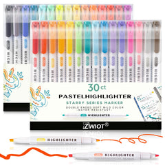 ZWIOT front packaging showing 30 pastel highlighters and organized colors benefit
