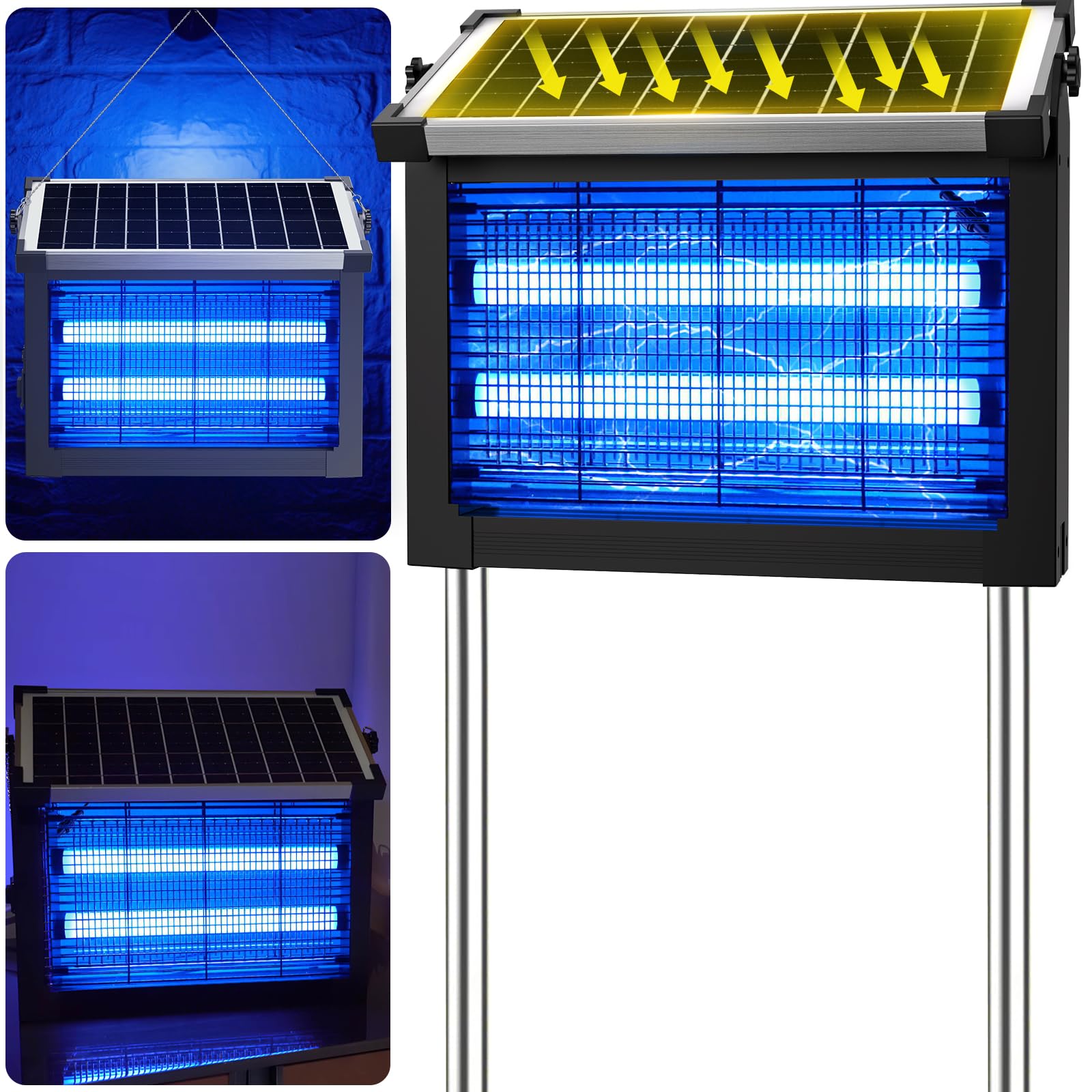 Zwiran front view solar bug zapper showing full unit and coverage benefit