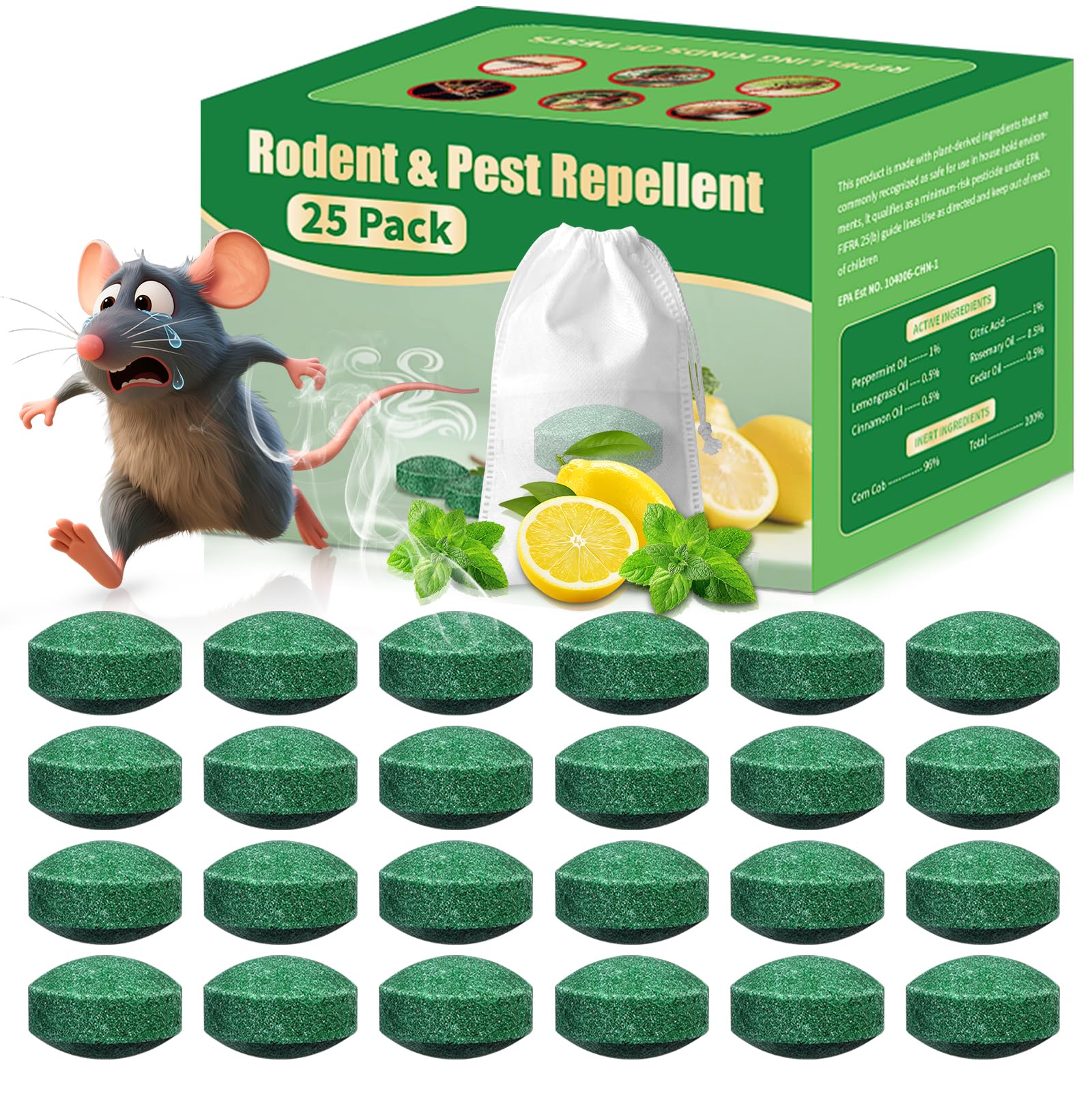 ZwrKing front packaging showing 25 peppermint repellent pouches and benefits