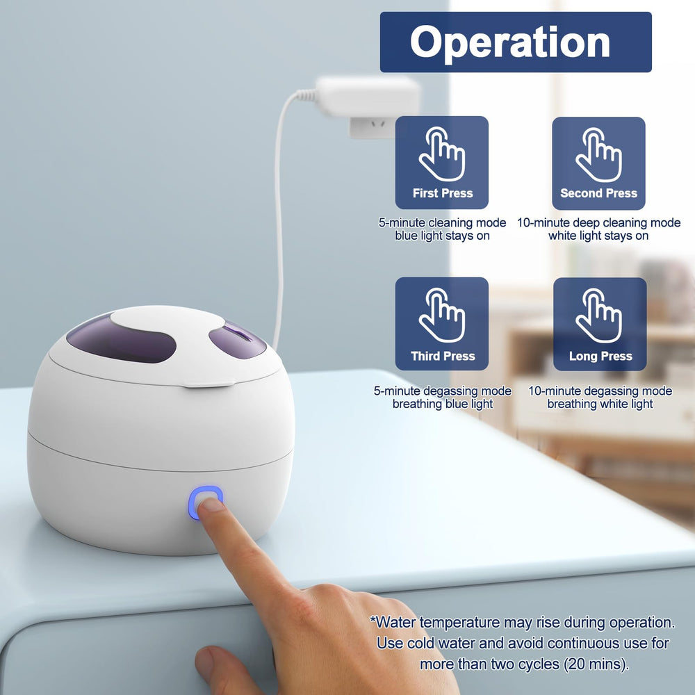 ZYREX compact travel-ready unit on bathroom counter conveying portability benefit